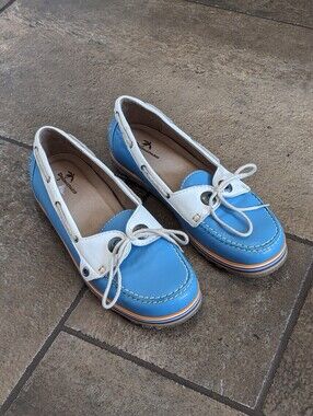 Dromedaris Leather Striped Detail Colorful Lace Up Comfy Boat Shoes Size 38